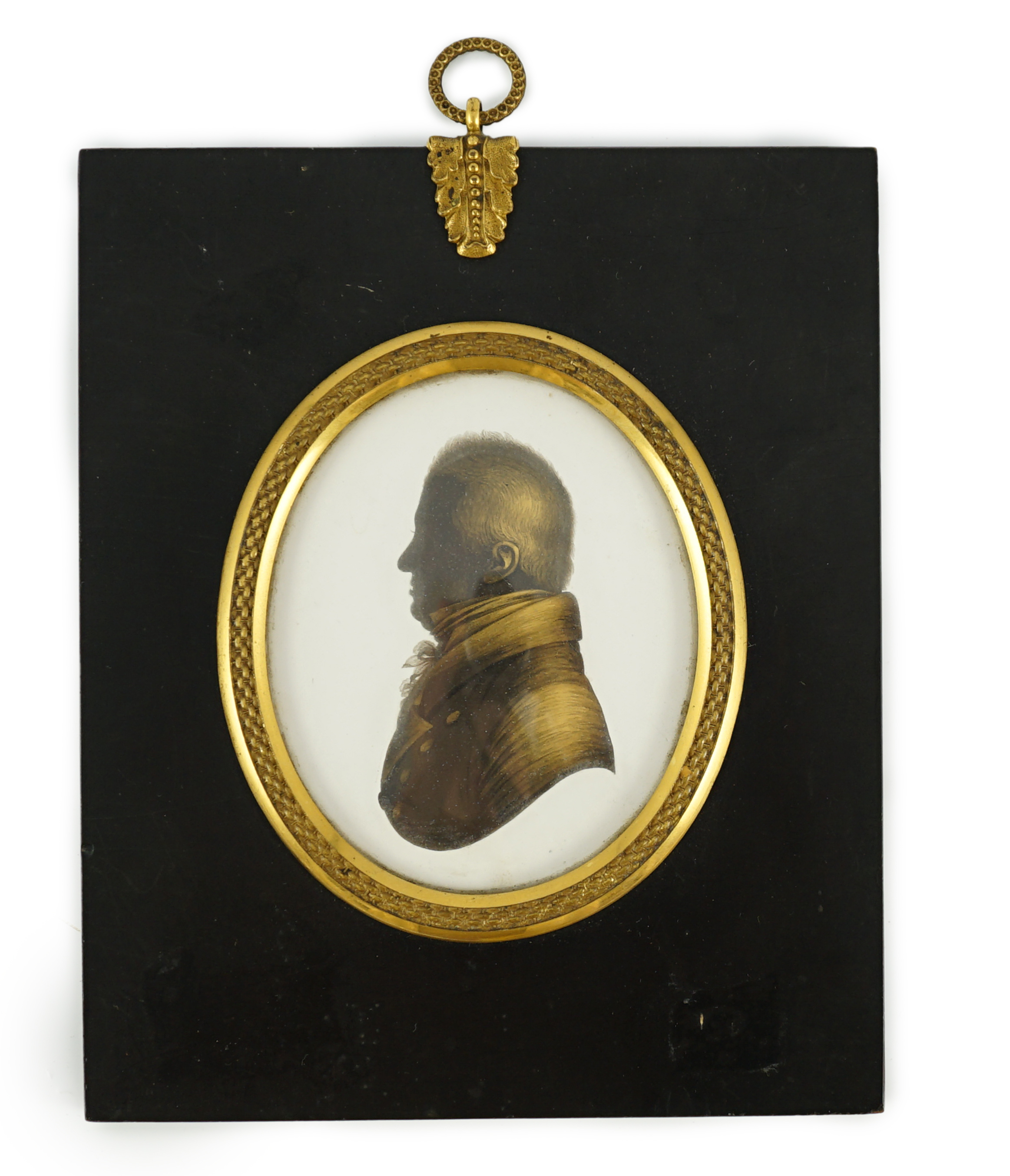 John Miers (1756-1821), Silhouette of 'Mr Warren', painted and bronzed plaster, 8 x 6.5cm.